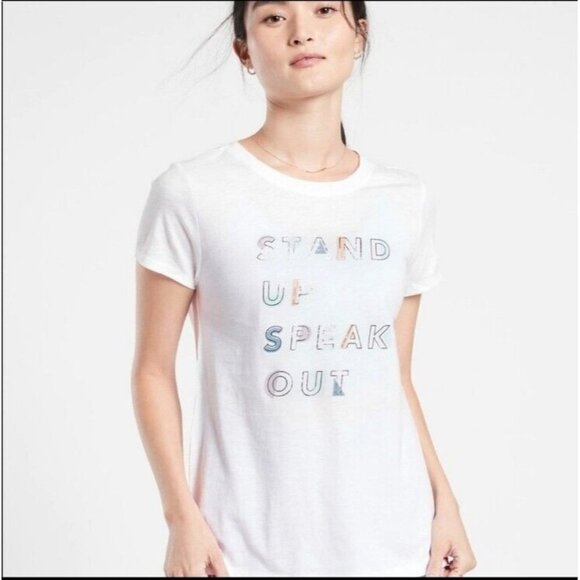 NWT Athleta Organic Daily Crew Graphic Tee Stand Up Speak Out - XXS - Picture 1 of 4